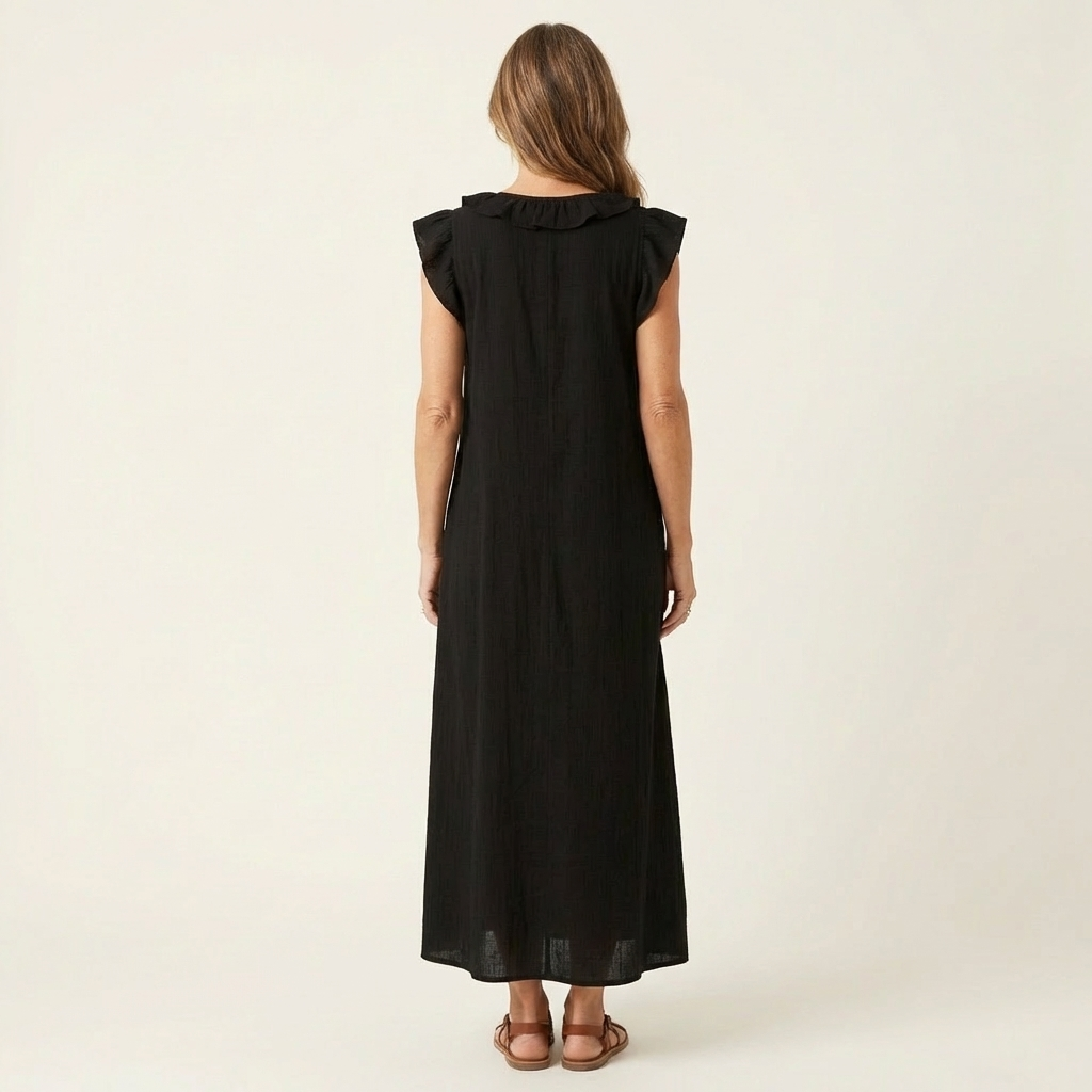 Josette | Linen Maxi Dress with Ruffled V-Neck
