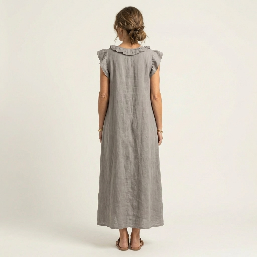 Josette | Linen Maxi Dress with Ruffled V-Neck