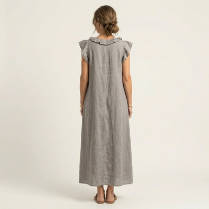 Josette | Linen Maxi Dress with Ruffled V-Neck