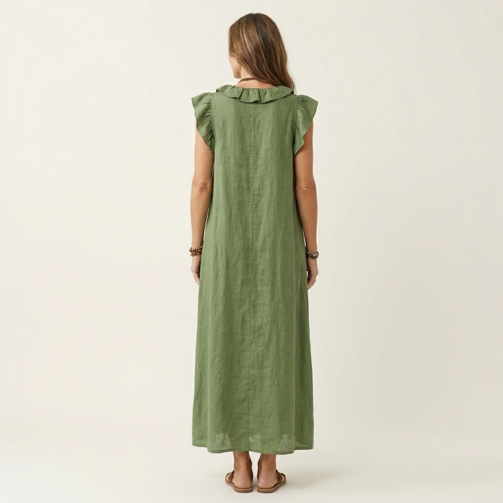 Josette | Linen Maxi Dress with Ruffled V-Neck
