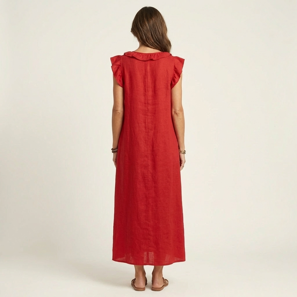 Josette | Linen Maxi Dress with Ruffled V-Neck