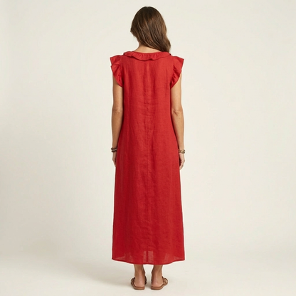 Josette | Linen Maxi Dress with Ruffled V-Neck
