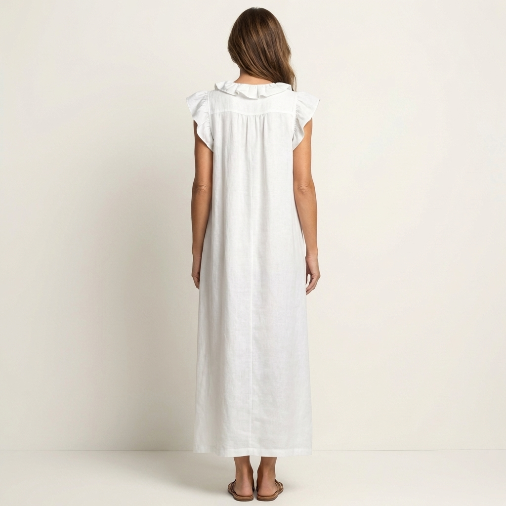 Josette | Linen Maxi Dress with Ruffled V-Neck