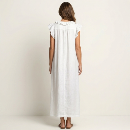 Josette | Linen Maxi Dress with Ruffled V-Neck