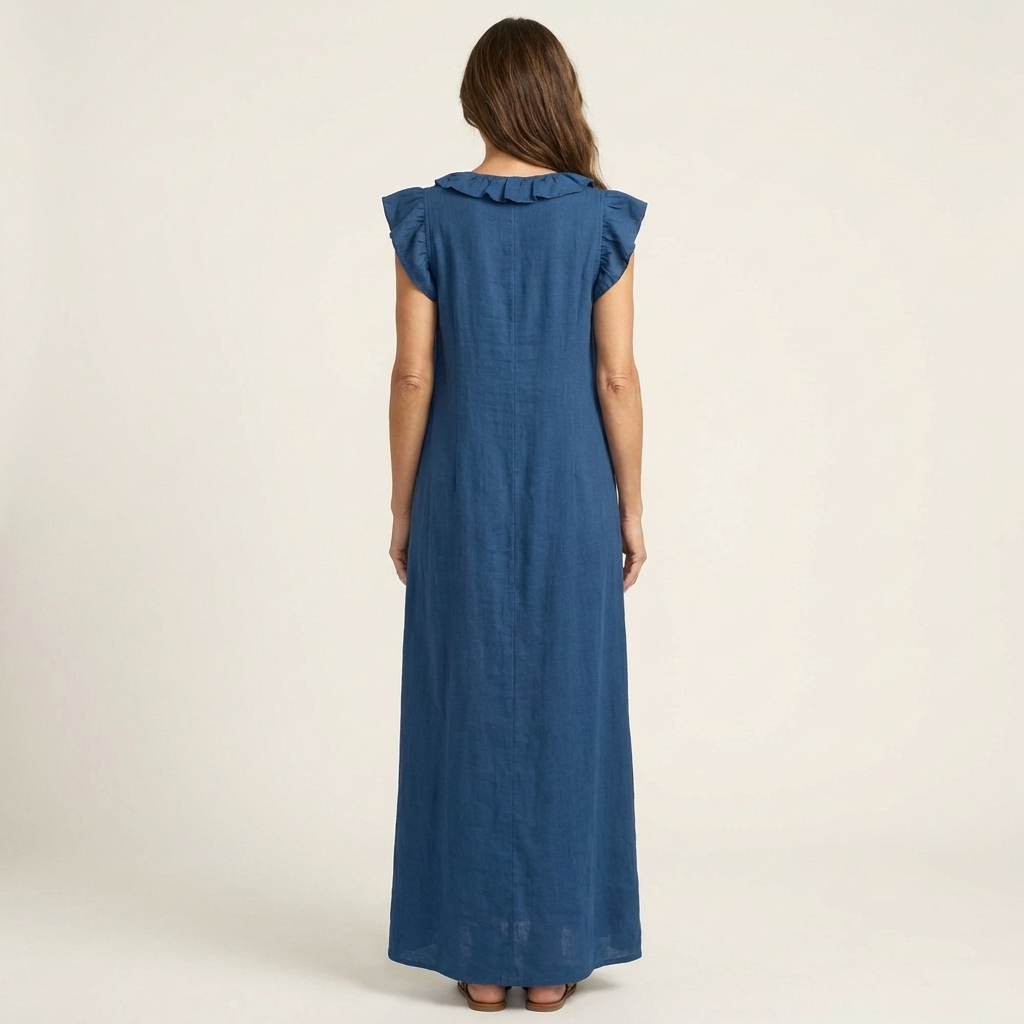 Josette | Linen Maxi Dress with Ruffled V-Neck