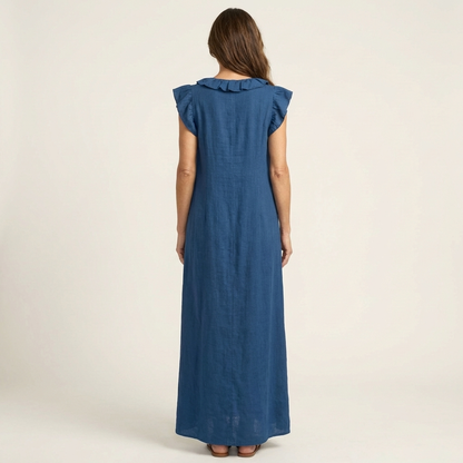 Josette | Linen Maxi Dress with Ruffled V-Neck