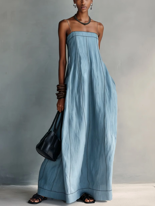 Greta | Casual Cotton-Linen Maxi Dress with Thin Straps