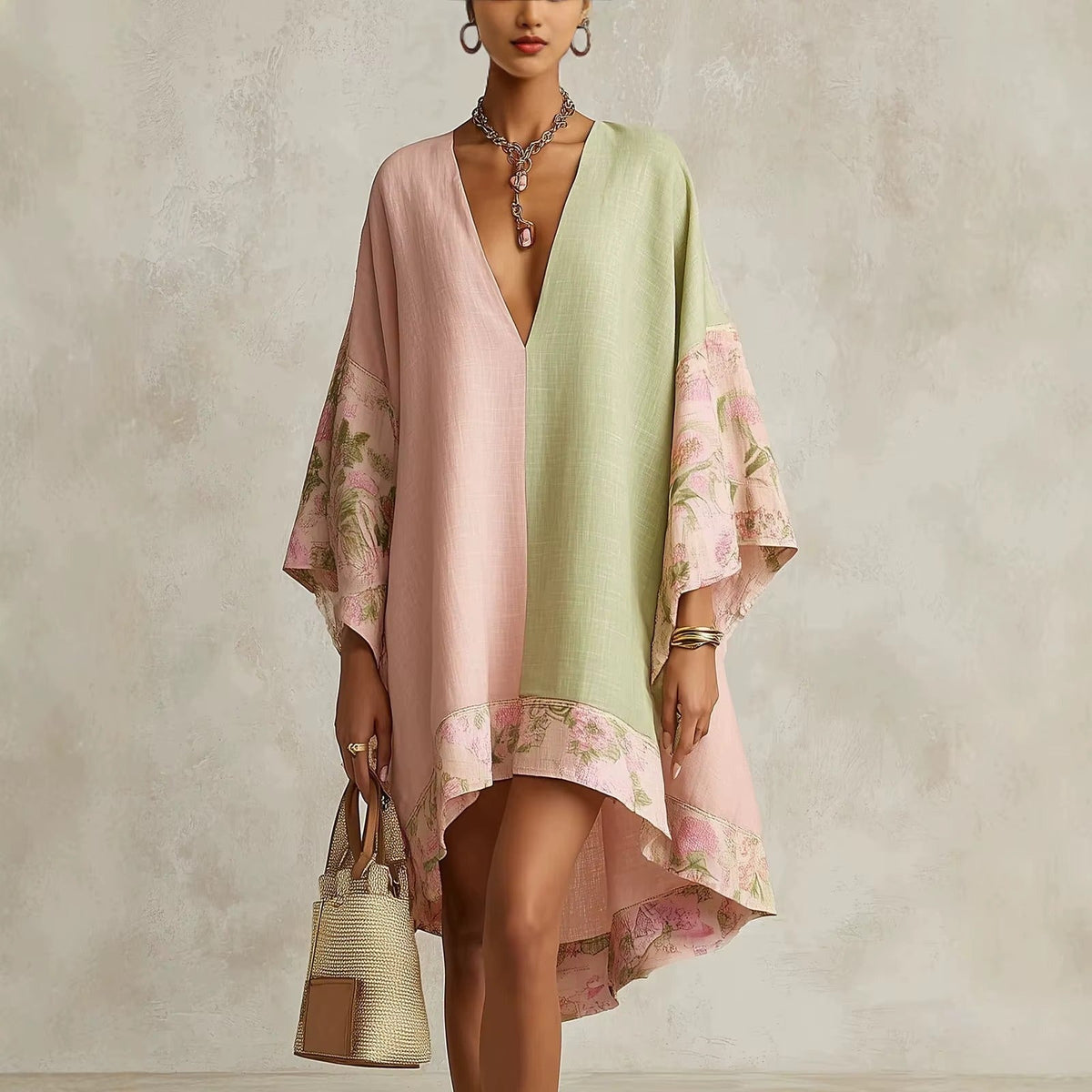 Alba | Asymmetric Linen Dress with V-Neck
