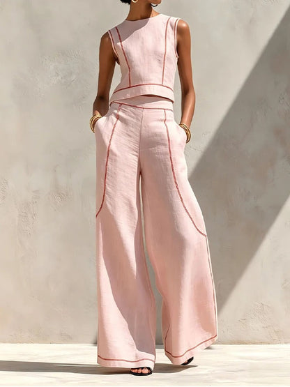 Ines | Two-Piece Palazzo Set with Contrast Trims