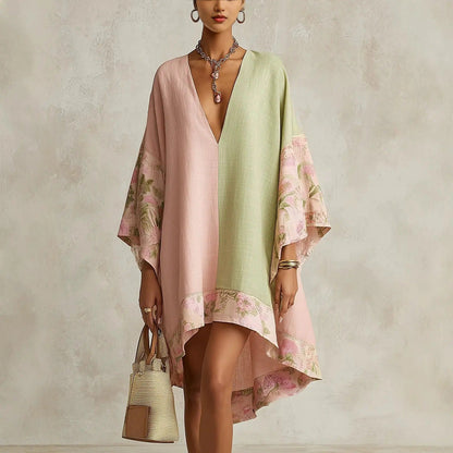 Jimena | Bohemian Floral Dress with Batwing Sleeves and V-Neck
