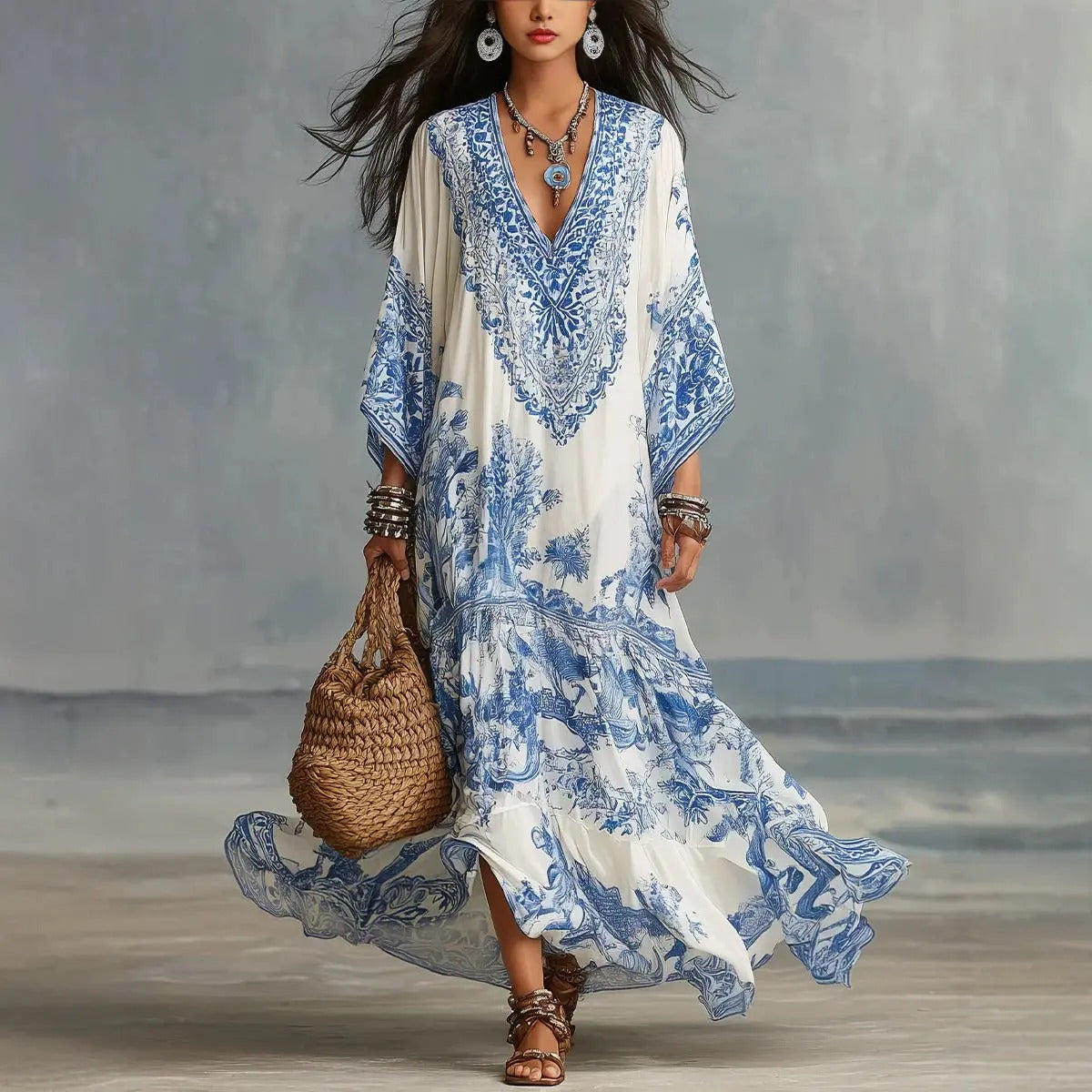 Alba | Bohemian Ethnic Print Maxi Dress