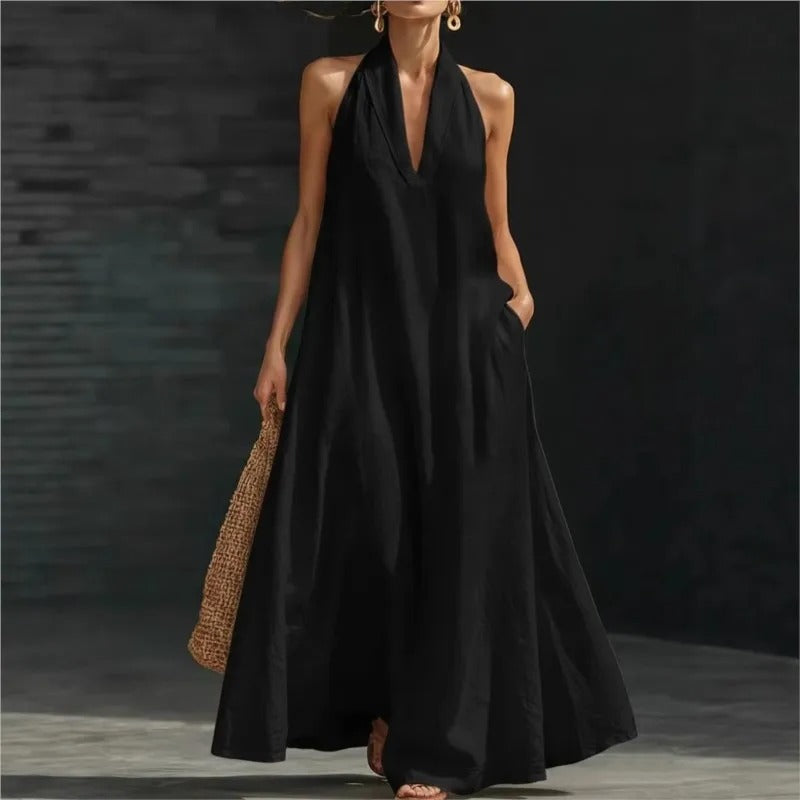 Clara | Cotton-Linen Halter Maxi Dress
