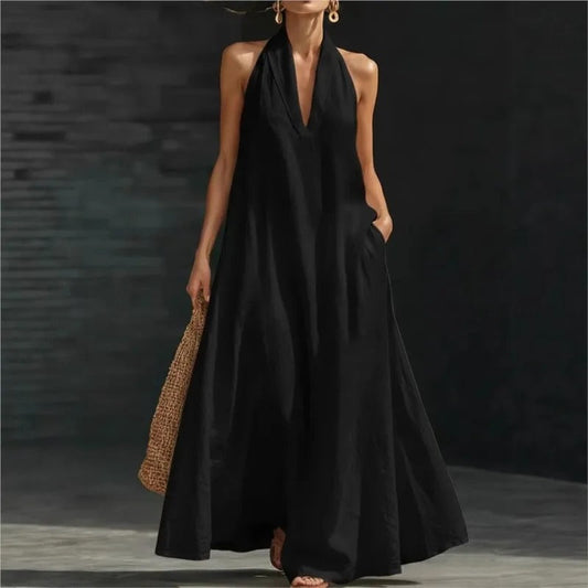 Clara | Cotton-Linen Halter Maxi Dress