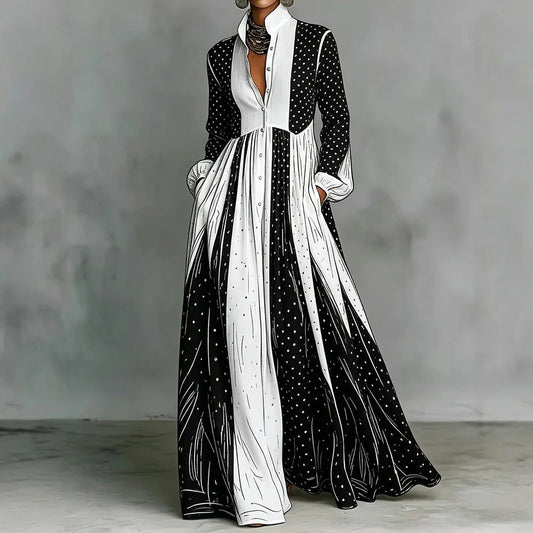 Serafina | Two-Tone Polka Dot Maxi Dress