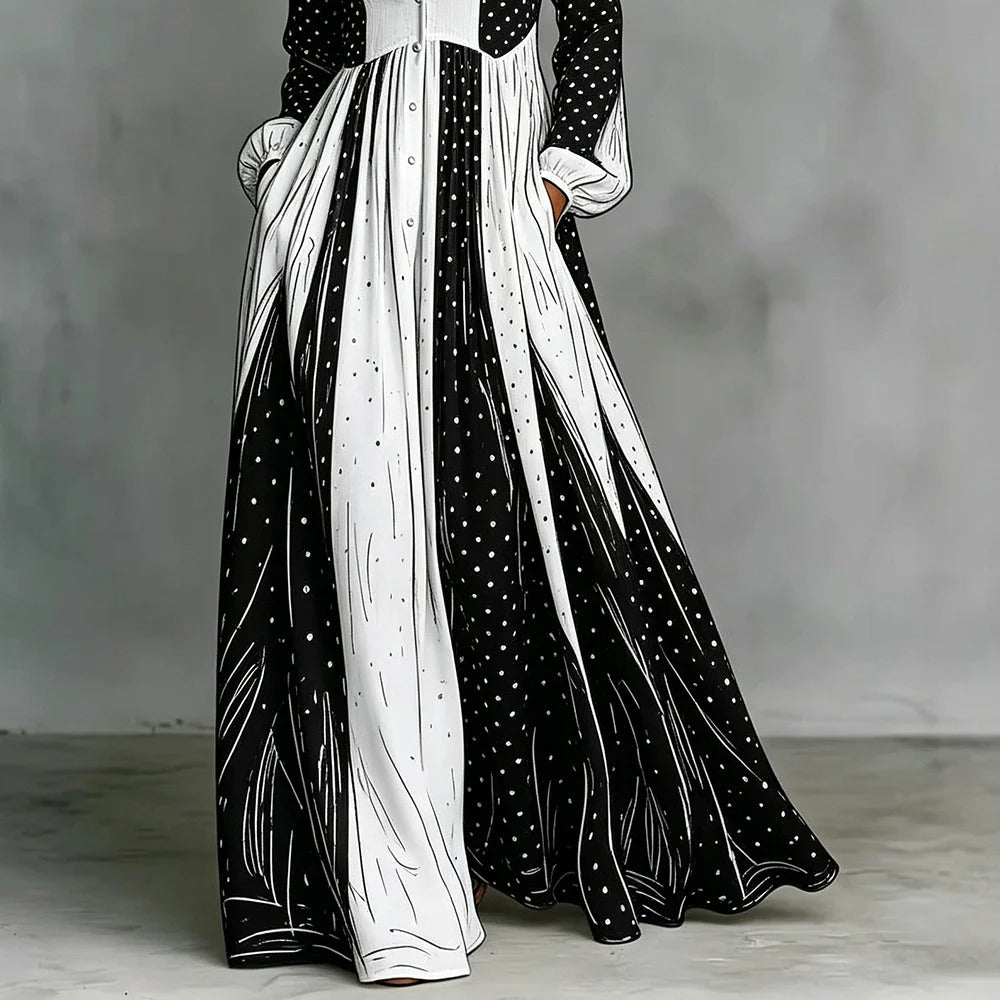 Serafina | Two-Tone Polka Dot Maxi Dress