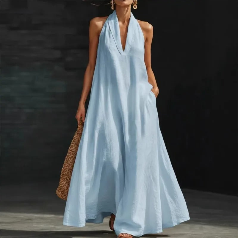 Clara | Cotton-Linen Halter Maxi Dress