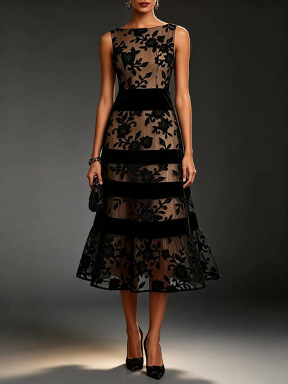 Odette | Floral Embroidered Tulle Midi Dress