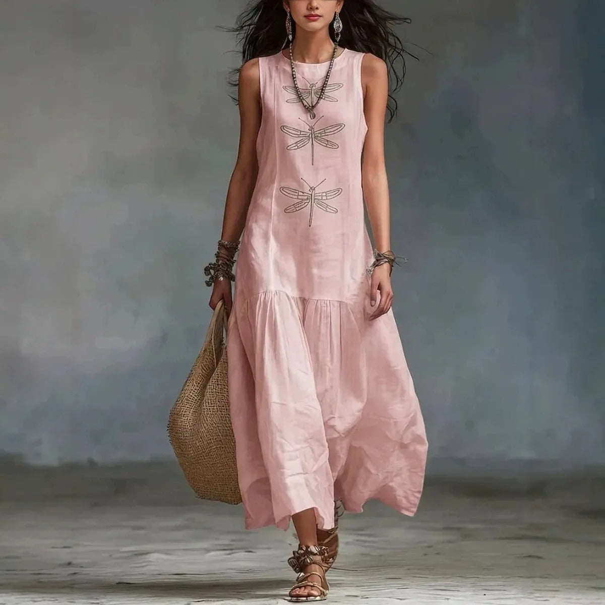 Daniela | Bohemian Dragonfly Print Midi Dress