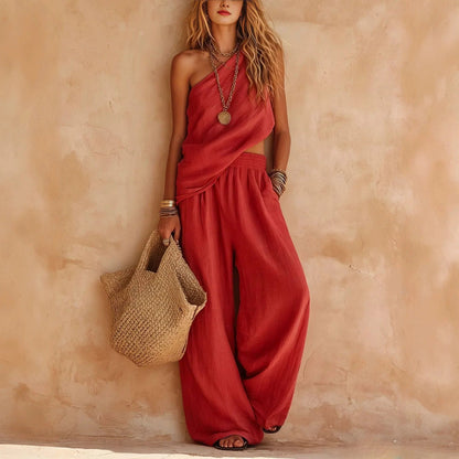 Carlota | Linen-Look Two-Piece Set with Wide-Leg Trousers