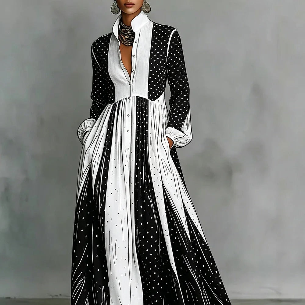 Serafina | Two-Tone Polka Dot Maxi Dress