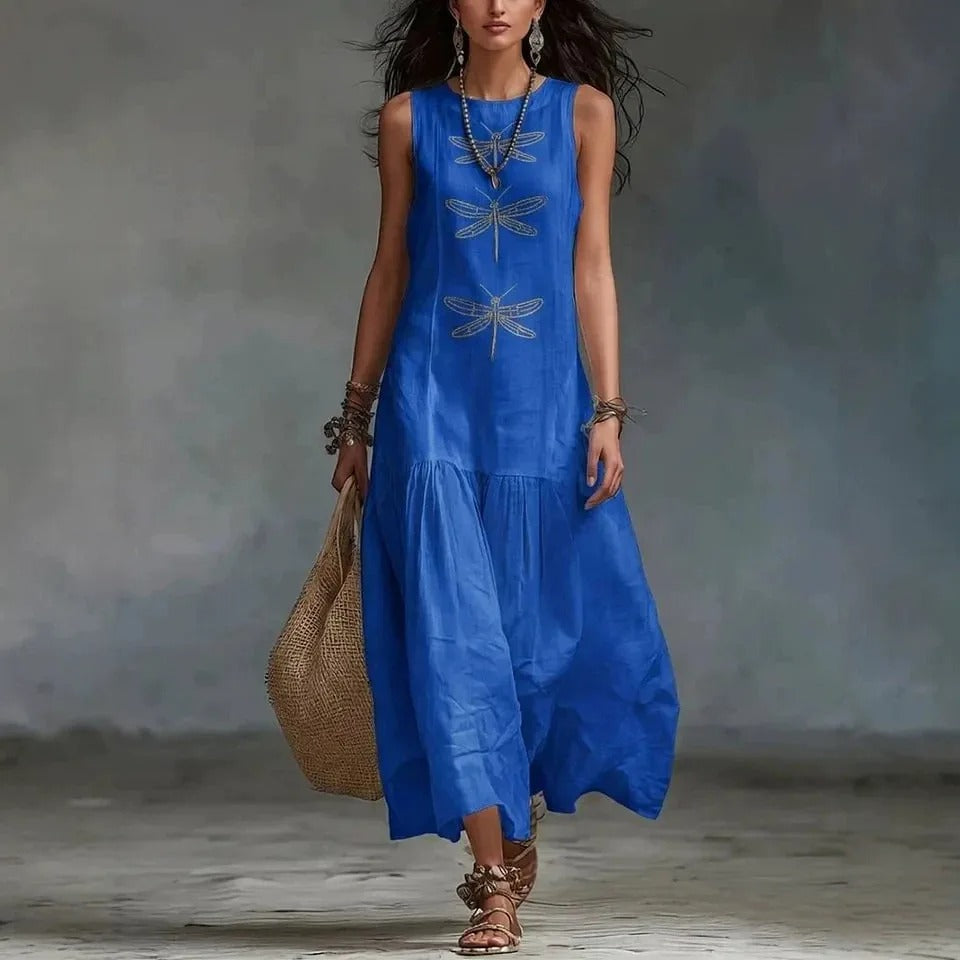 Daniela | Bohemian Dragonfly Print Midi Dress
