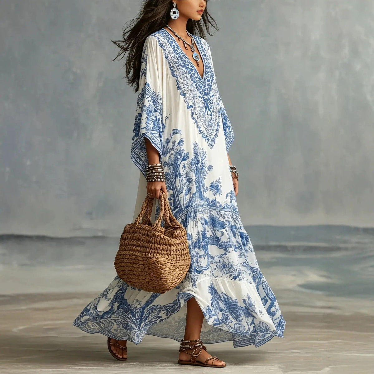 Alba | Bohemian Ethnic Print Maxi Dress