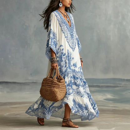 Alba | Bohemian Ethnic Print Maxi Dress