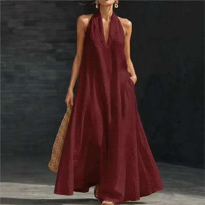Clara | Cotton-Linen Halter Maxi Dress