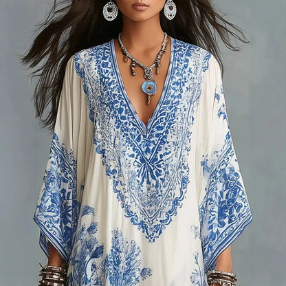 Alba | Bohemian Ethnic Print Maxi Dress