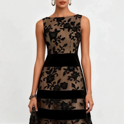 Odette | Floral Embroidered Tulle Midi Dress