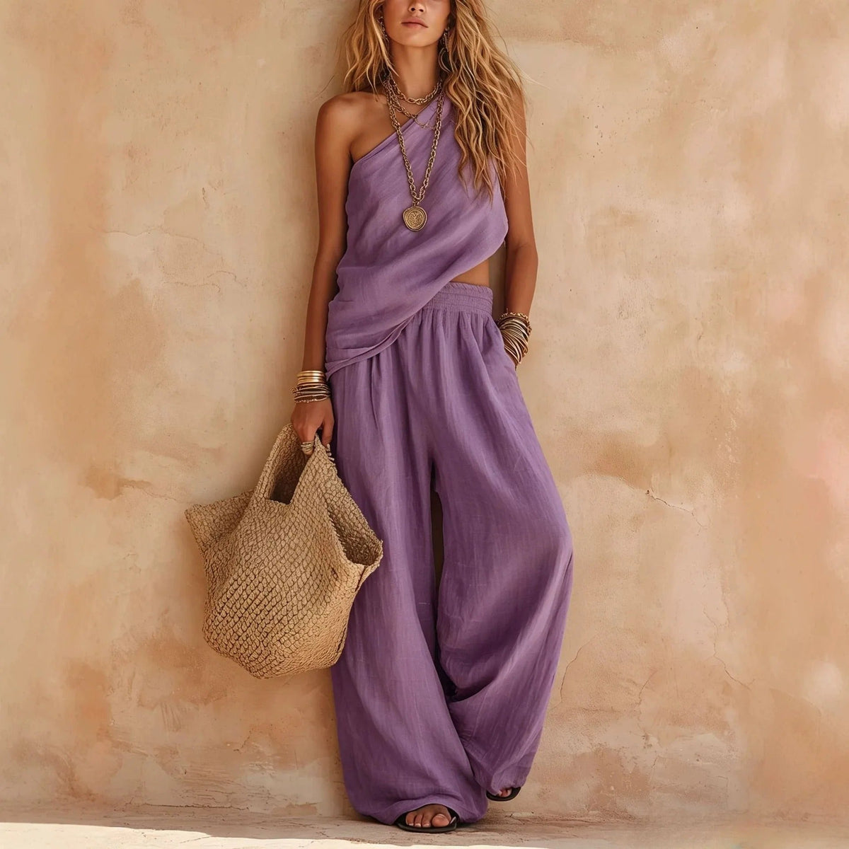 Carlota | Linen-Look Two-Piece Set with Wide-Leg Trousers