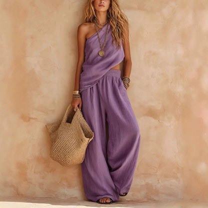 Carlota | Linen-Look Two-Piece Set with Wide-Leg Trousers