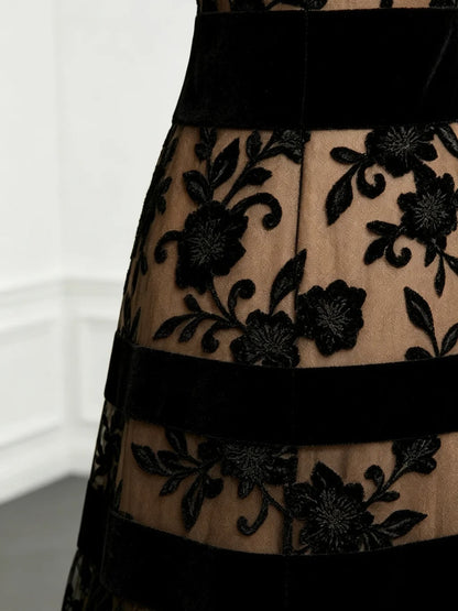 Odette | Floral Embroidered Tulle Midi Dress
