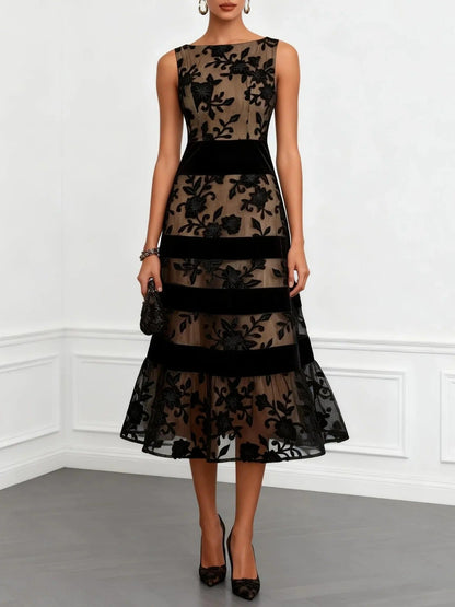 Odette | Floral Embroidered Tulle Midi Dress