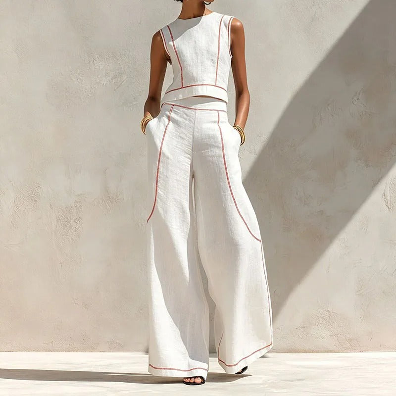 Ines | Two-Piece Palazzo Set with Contrast Trims