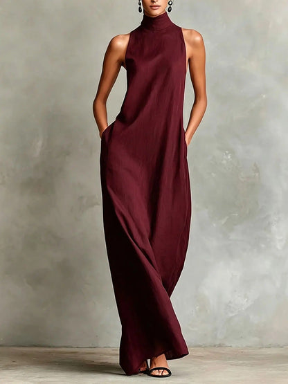 Marina | Soft Sleeveless Maxi Dress with High Neck