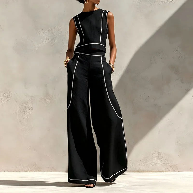 Ines | Two-Piece Palazzo Set with Contrast Trims