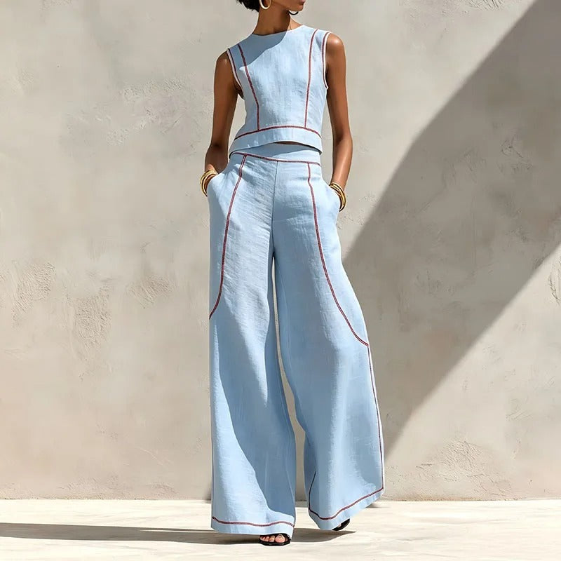 Ines | Two-Piece Palazzo Set with Contrast Trims