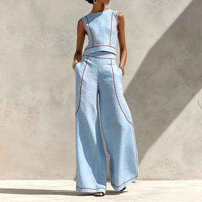 Ines | Two-Piece Palazzo Set with Contrast Trims