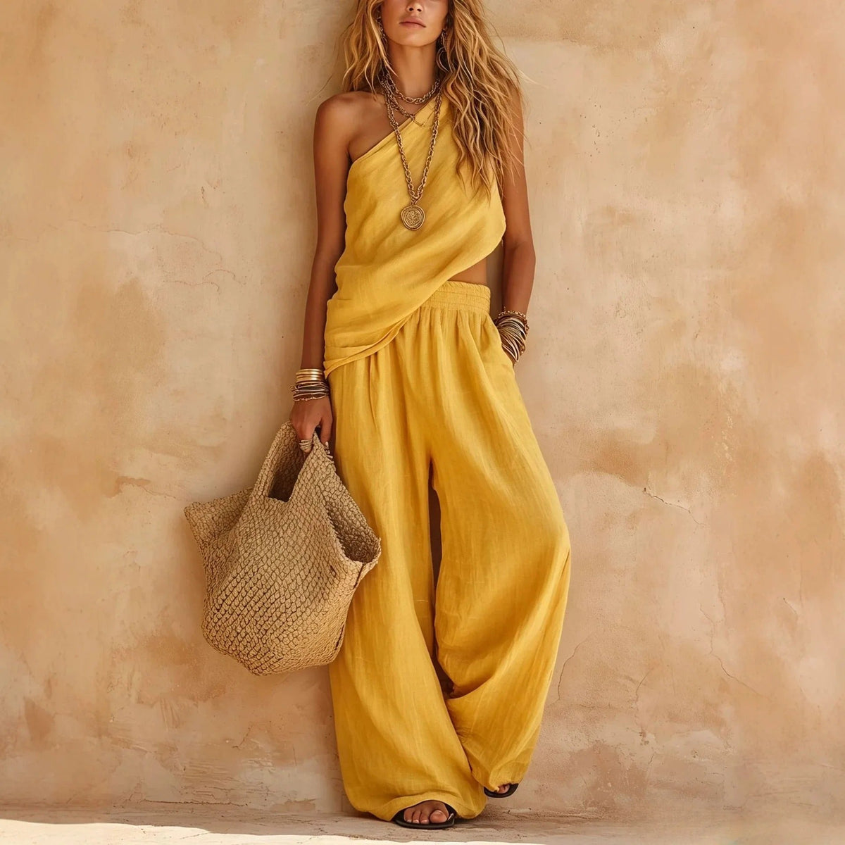 Carlota | Linen-Look Two-Piece Set with Wide-Leg Trousers