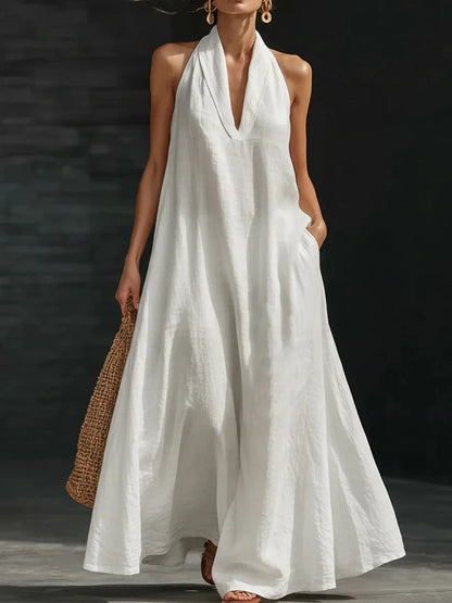 Clara | Cotton-Linen Halter Maxi Dress