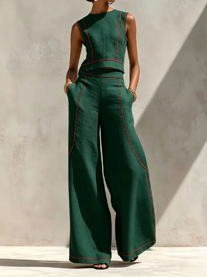 Ines | Two-Piece Palazzo Set with Contrast Trims