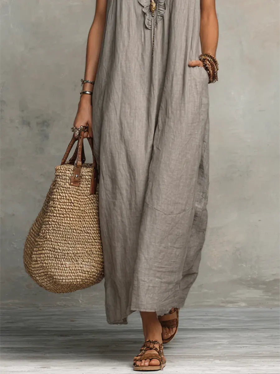 Camelia | Bohemian Maxi Dress with Ruffled V-Neck