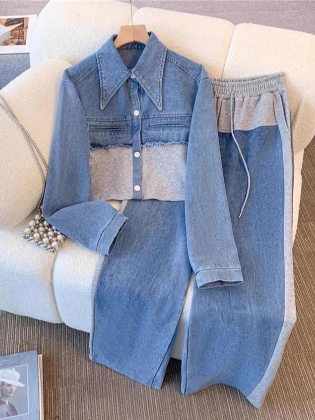 Holbrook | Colour-Block Cropped Jacket and Wide-Leg Trouser Set