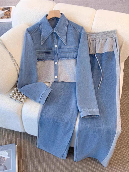 Holbrook | Colour-Block Cropped Jacket and Wide-Leg Trouser Set