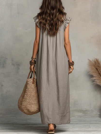 Camelia | Bohemian Maxi Dress with Ruffled V-Neck