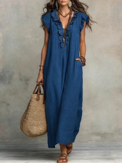 Camelia | Bohemian Maxi Dress with Ruffled V-Neck