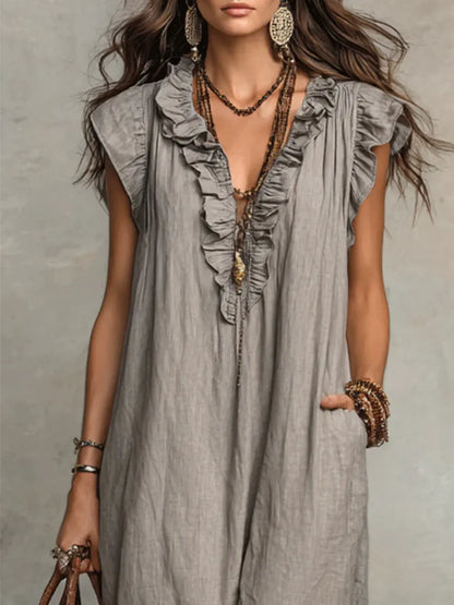Camelia | Bohemian Maxi Dress with Ruffled V-Neck