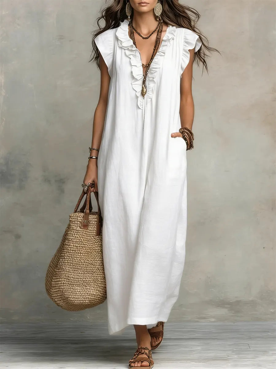 Camelia | Bohemian Maxi Dress with Ruffled V-Neck