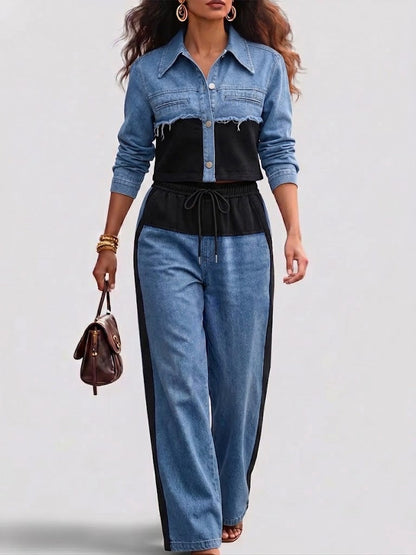 Holbrook | Colour-Block Cropped Jacket and Wide-Leg Trouser Set